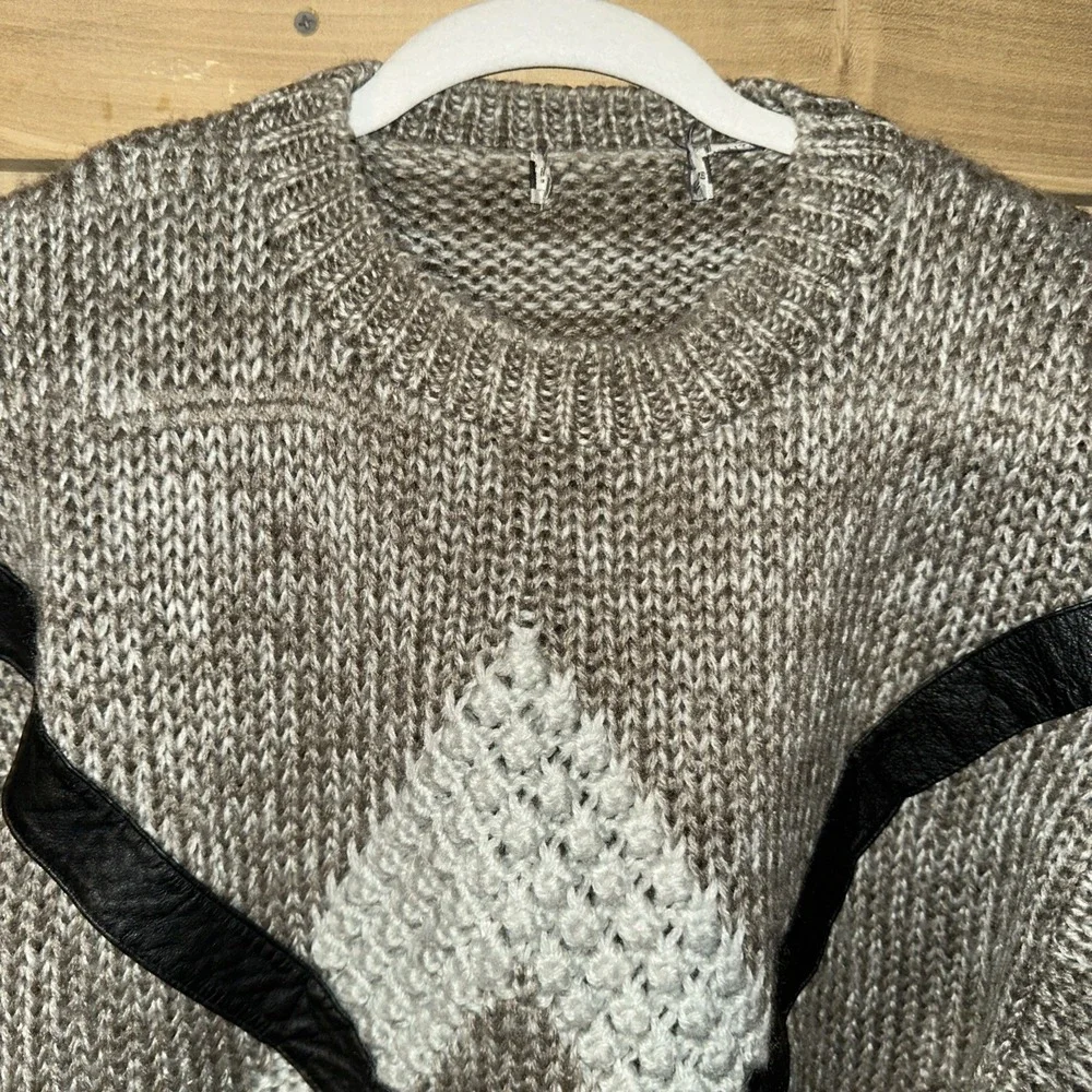 Vintage 90s Streetwear Mens Size Large‎ Leather Trim Chunky Sweater